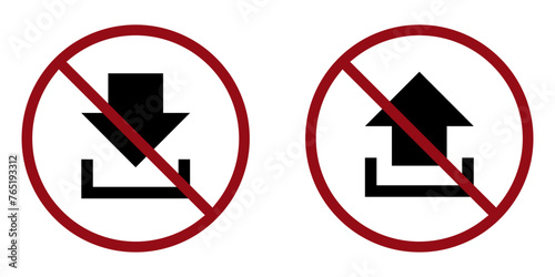 upload and download ban prohibit icon. Not allowed to download unsafe content. Forbidden danger download photo