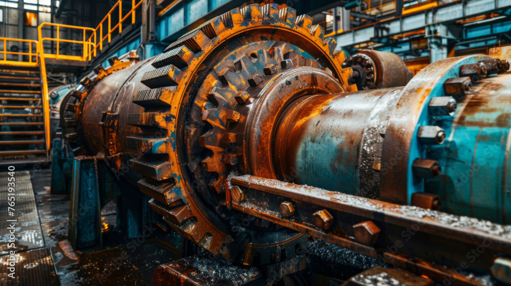 Large industrial gears and machinery showcasing the robust equipment used in a manufacturing plant.