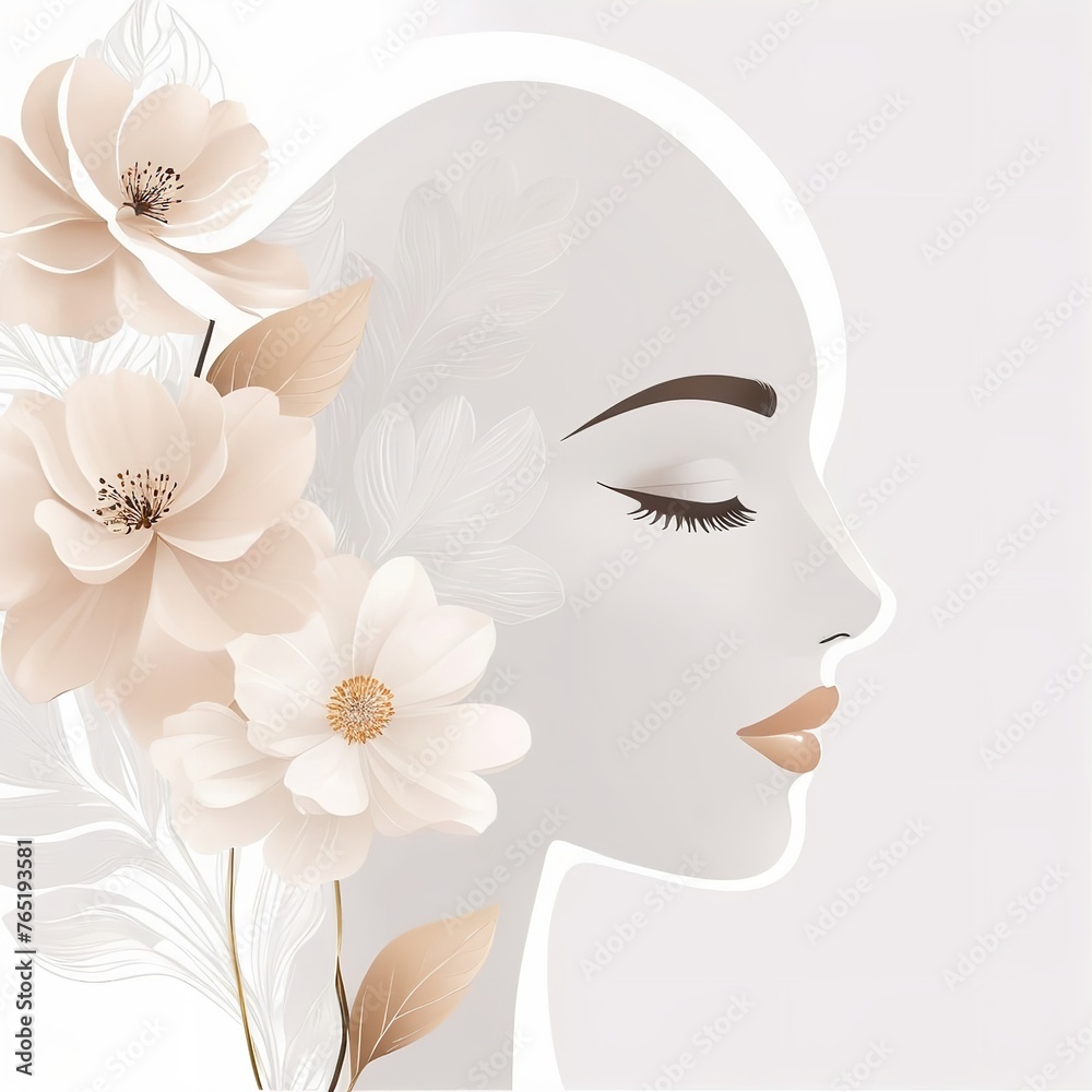 Abstract female face in one line. Woman face with flowers Surreal Line art female floral girl. Minimalism Abstract modern Continuous single line woman face portrait
