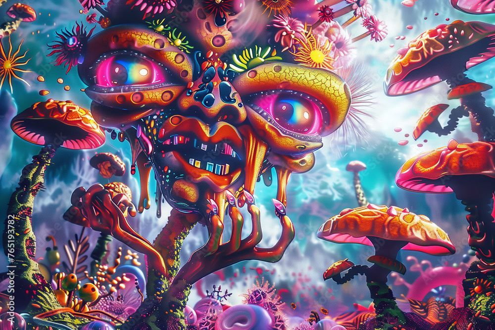  Psychedelic Mushroom, Weird Surrealism Trippy art of a DMT Realm