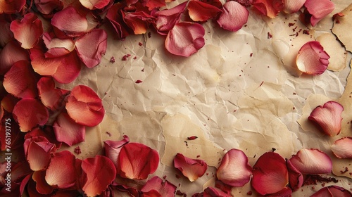 captivating ambiance with Romantic Rose Petals embraced by a Vintage Love Letter border, perfect for romantic occasions.