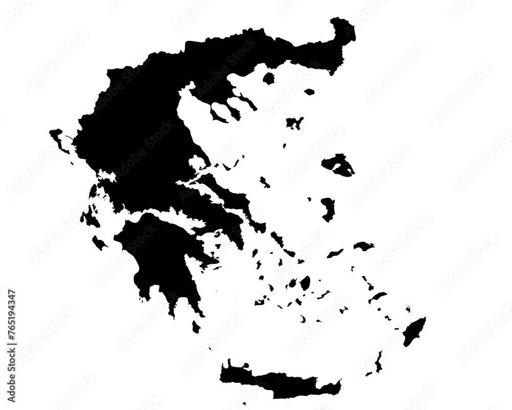 A contour map of greece. Graphic illustration on a transparent background with black country's borders