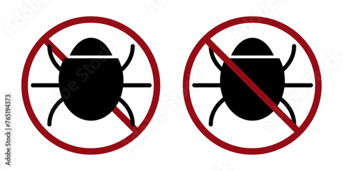 mite insect ban prohibit icon. Not allowed computer virus bugs. Forbidden pest
