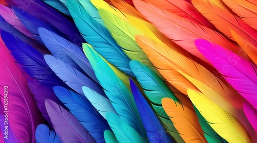 Colorful feathers background, 3d rendering. Computer digital drawing.