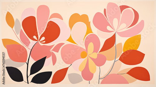 Fond avec des illustrations de fleurs colorées et minimalistes. Plante, nature, art. Pour conception et création graphique.