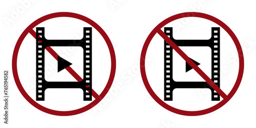 illegal cinema online ban prohibit icon. Not allowed filming. Forbidden video recording