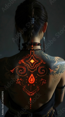 Tribal tattoos that light up to display messages or calls for gatherings photo