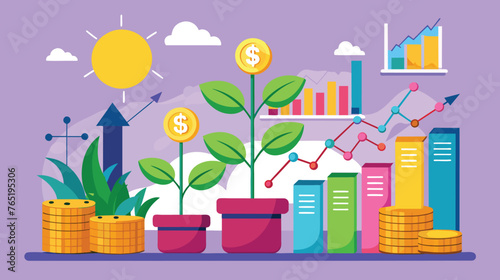 Financial Growth Concept With Coin Plants and Charts