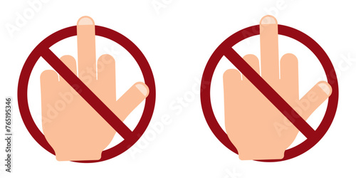 censure gesture ban prohibit icon. Not allowed middle finger gesture . Forbidden bad gesture