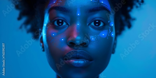 Utilizing Facial Recognition Technology for AI by a Black African American Individual. Concept Facial Recognition, Technology, AI, Black African American, Individual