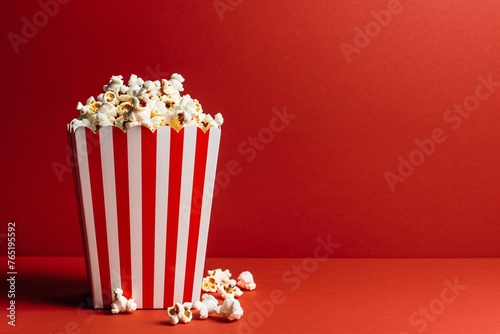 a red and white striped container of popcorn