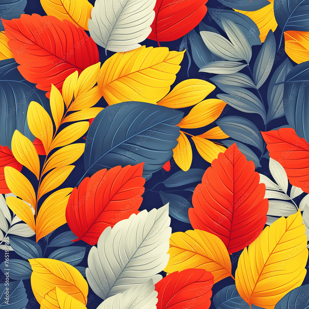 Fototapeta premium Seamless Leaf Pattern in Vibrant Colors