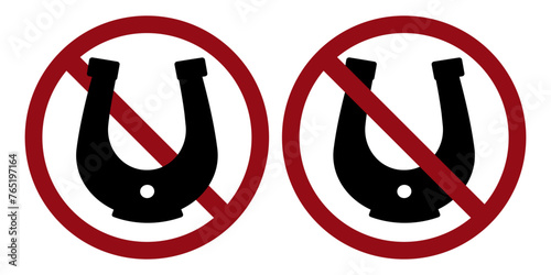 lucky ban prohibit icon. Not allowed horseshoe . Forbidden luck icon