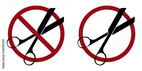 scissors cut ban prohibit icon. Not allowed sharp items. Forbidden to cut