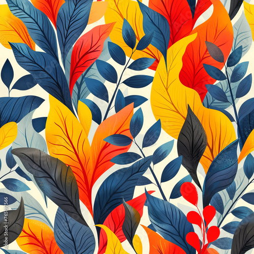 Wallpaper Mural Seamless Leaf Pattern in Vibrant Colors Torontodigital.ca
