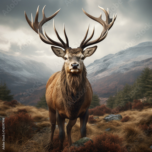 red deer, gazing at the camera, high resolution, hyper-realistic сreated with Generative Ai © Andrii Yablonskyi