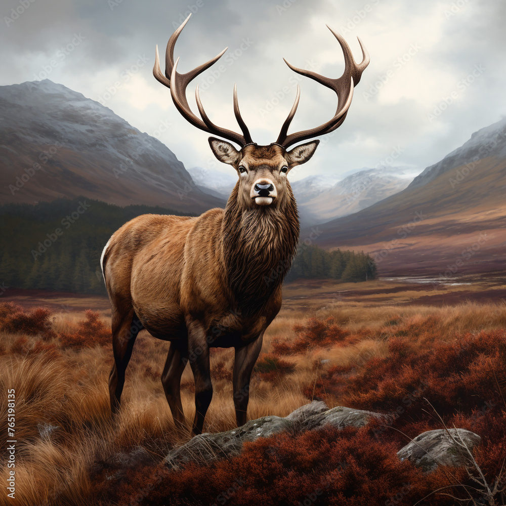 red deer, gazing at the camera, high resolution, hyper-realistic сreated with Generative Ai