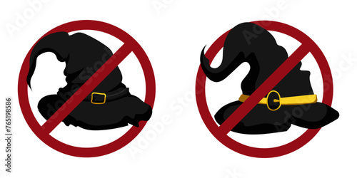 witch ban prohibit icon. Not allowed sorcery magic crossed circle