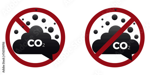 co2 pollution ban prohibit icon. Not allowed car gas cloud. Forbidden carbon dioxide ban