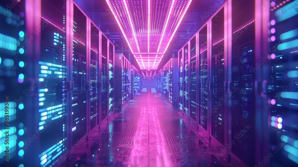 a server room infused with node-based programming data design