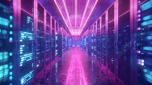 a server room infused with node-based programming data design