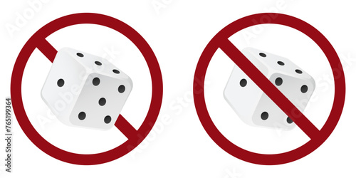 dice ban prohibit icon. Not allowed gambling . Forbidden illegal casino