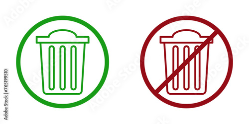 trash ban prohibit icon. Not allowed waste. Forbidden garbage