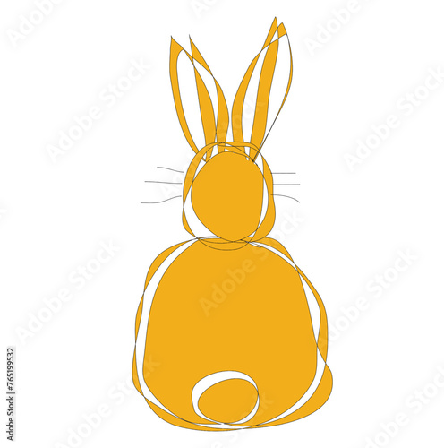 Minimalist yellow standing rabbit painting from behind
