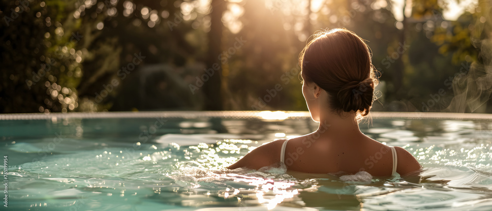 Woman in a spa pool relaxing, taking care of her skin and having peace of mind Woman in a spa pool relaxing, taking care of her skin and having peace of mind
