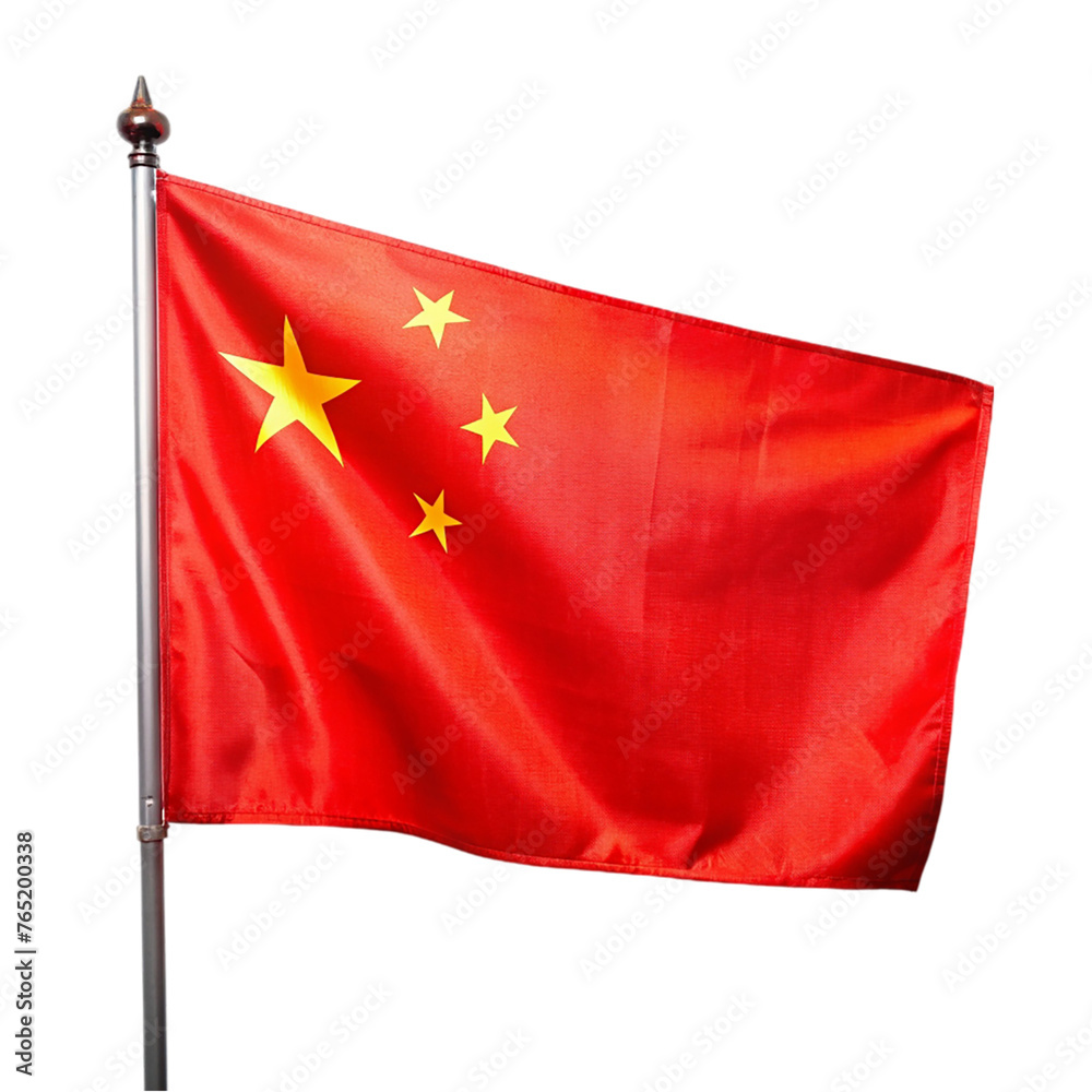 Flag of China on flagpole, waving in wind on transparent background Flag of China on flagpole, waving in wind on transparent background