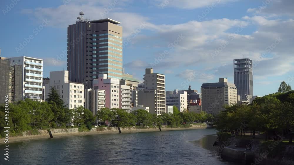 Hiroshima Buildings and River City Skyline on Sunny Day - Commercially Usable Hiroshima Buildings and River City Skyline on Sunny Day - Commercially Usable