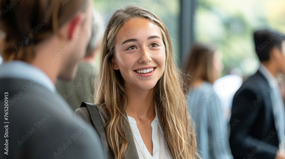 People talking at a science technology conference with students and IT experts. People talking at a science technology conference with students and IT experts.