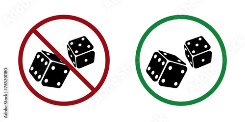 dice ban prohibit icon. Not allowed gambling . Forbidden illegal casino photo