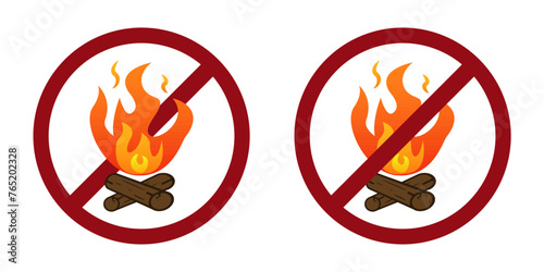 fire bonfire ban prohibit icon. Not allowed camping bonfire. Forbidden burn bbq