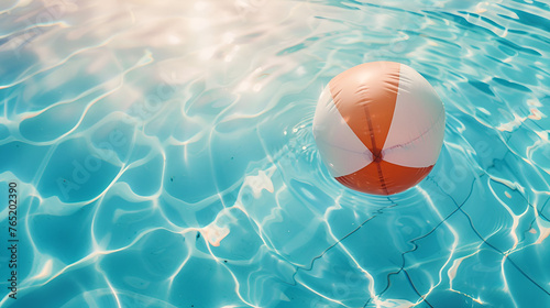 Inflatable beach ball floating in swimming pool space photo