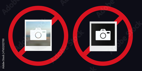 photography ban prohibit icon. Not allowed taking photos crossed circle