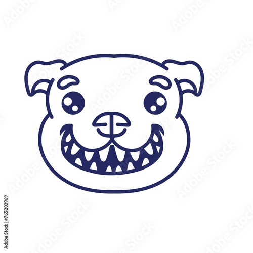Smiling bulldog face line drawing isolated on white background. © galunga.art