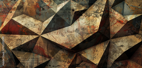 Earthy, distressed polygons forming an abstract motif.