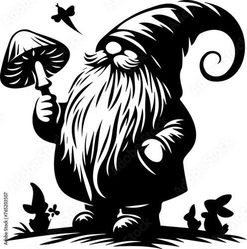 Gnome Silhouette Design. Vector Illustration of forest gnome