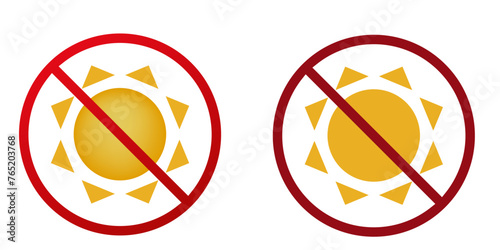 sun ban prohibit icon. Not allowed hot sun. Forbidden to sunbathe