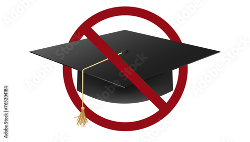 Education ban prohibit icon. Not allowed graduate hat. Forbidden bachelor