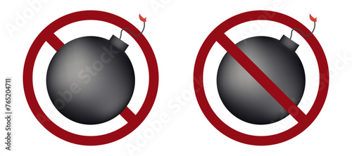 bomb ban prohibit icon. Not allowed bombs. Forbidden bombing