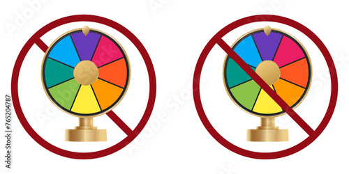 casino ban prohibit icon. Not allowed illegal gambling . Forbidden fortune wheel