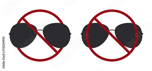 black sunglasses ban prohibit icon. Not allowed dark glasses. Forbidden goggles