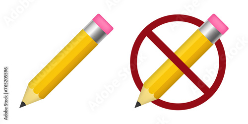 pencil drawing ban prohibit icon. Not allowed write crossed circle