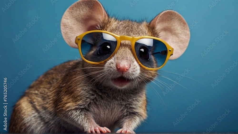 Mouse in sunglasses on a blue background