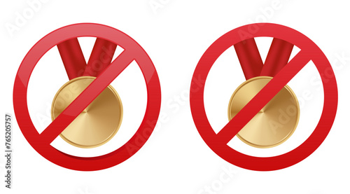 medal ban prohibit icon. Not allowed award . Forbidden doping control
