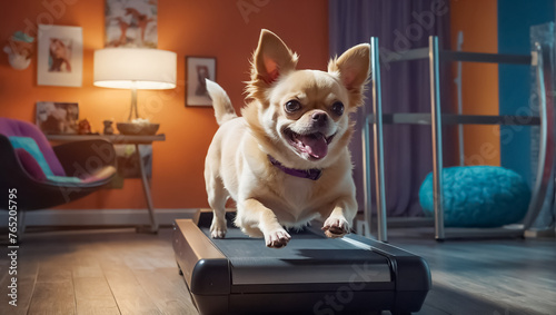 cute dog running on a treadmill © tanya78