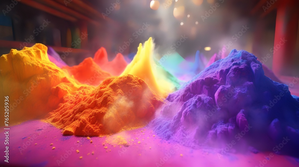3d render of colorful Holi powder explosion in abstract background.
