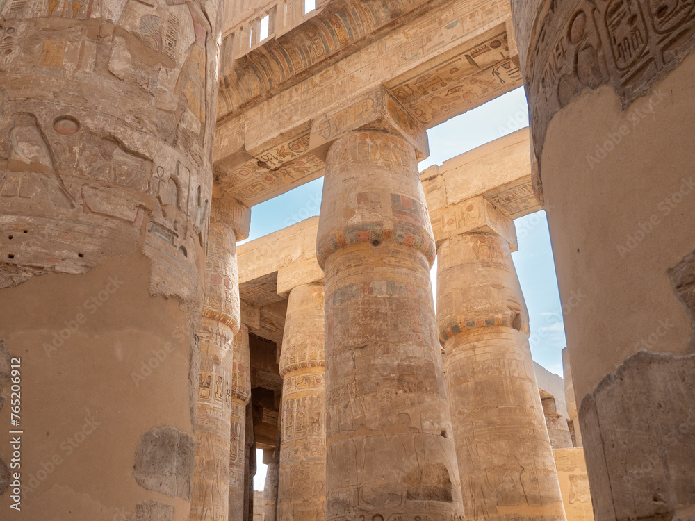 Hipostyle hall with huge columns in the temple of Karnak , at Thebes, dedicate to Amun